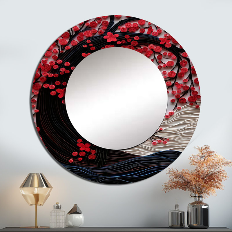 Rhynd Red Moon Ruby Radiance I - grand miroir de lune, miroir mural décoratif rond, impression d'art en métal, 23 po x 23 po