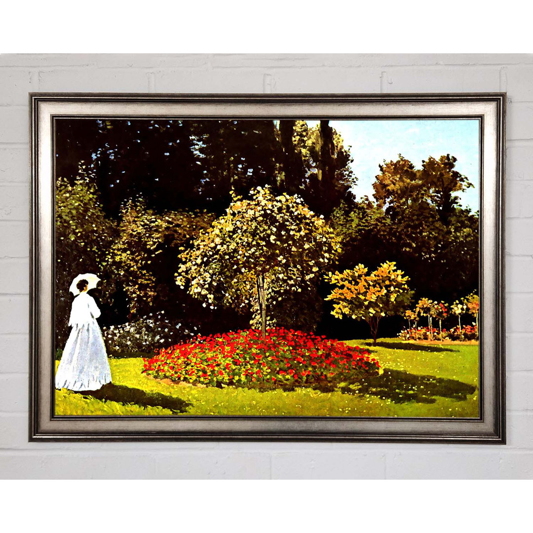 Gerahmtes Leinwandbild Woman In The Park With Poppies von Claude Monet