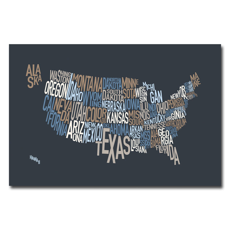 «United States Text Map», impression sur toile, H 16 po x l 24 po x P 2 po