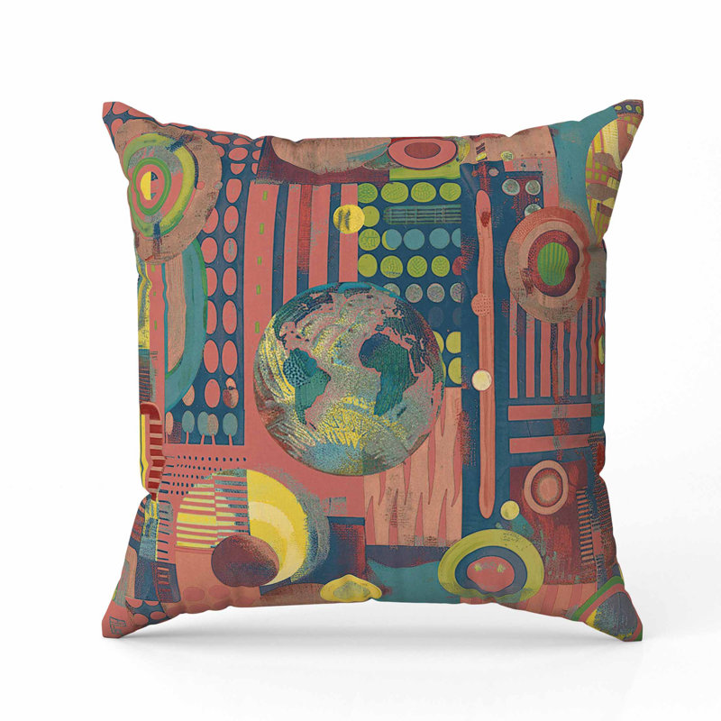 Coussin Orbital Echoes, Bleu/rouge, Carré 18 po