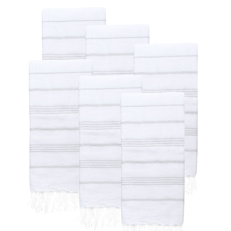 Ensemble de 6 serviettes pour lit de plage en coton turc Alize, Blanc