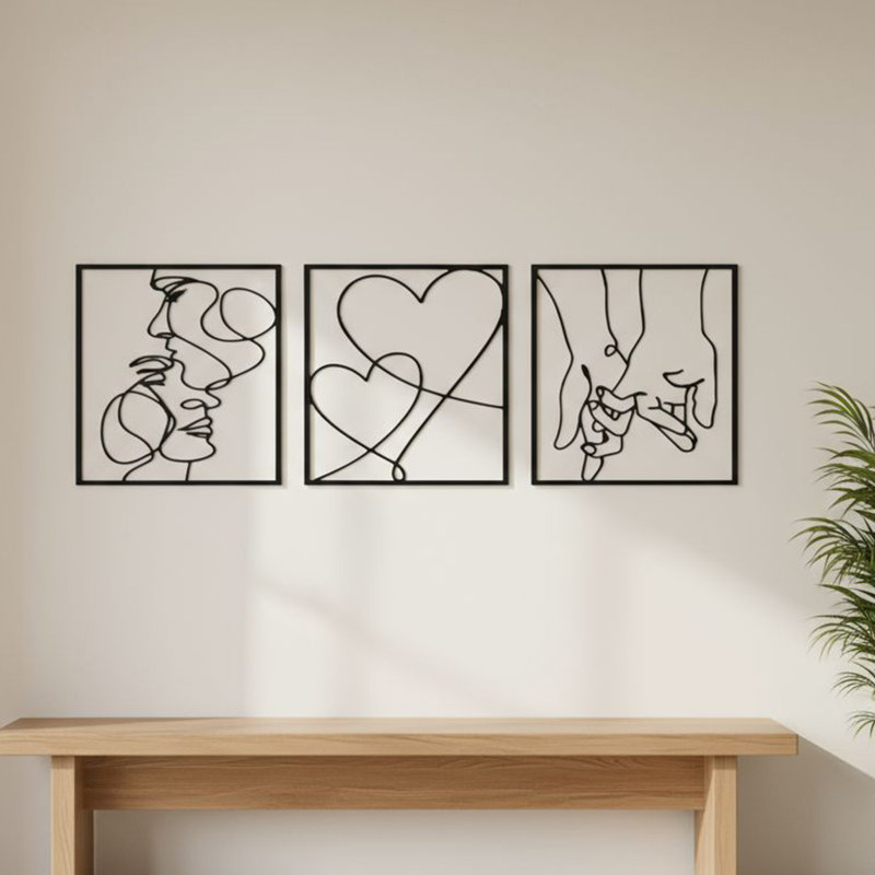 «Black Metal Couple Silhouette», art mural abstrait en métal 3 pièces