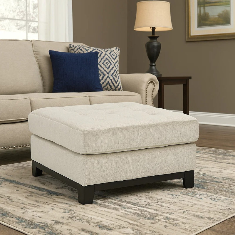 Maxo Accent Ottoman, 36 Inch Square, Soft Tufted Rich Polyester, Ivory