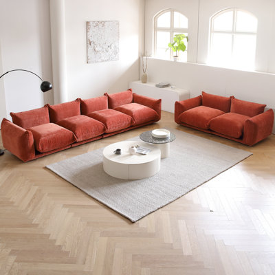 Minarik 6-Seat Chenille Fabric Upholstered Round Arm Sectional Sofa, 2 Pieces Included