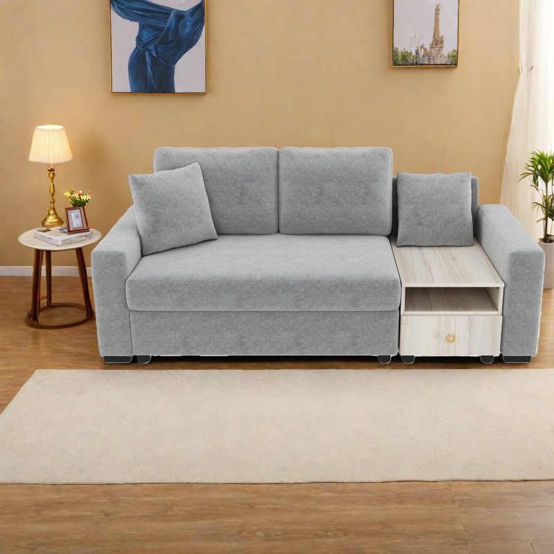 Space-saving Grey Sofas, Chenille Modern Couch With Storage Console