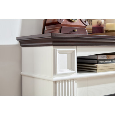 Meuble télé de style ferme avec foyer, pour téléviseurs jusqu'à 65 pouces, centre de divertissement avec foyer électrique de 23 pouces et système de gestion des câbles, couleur naturelle