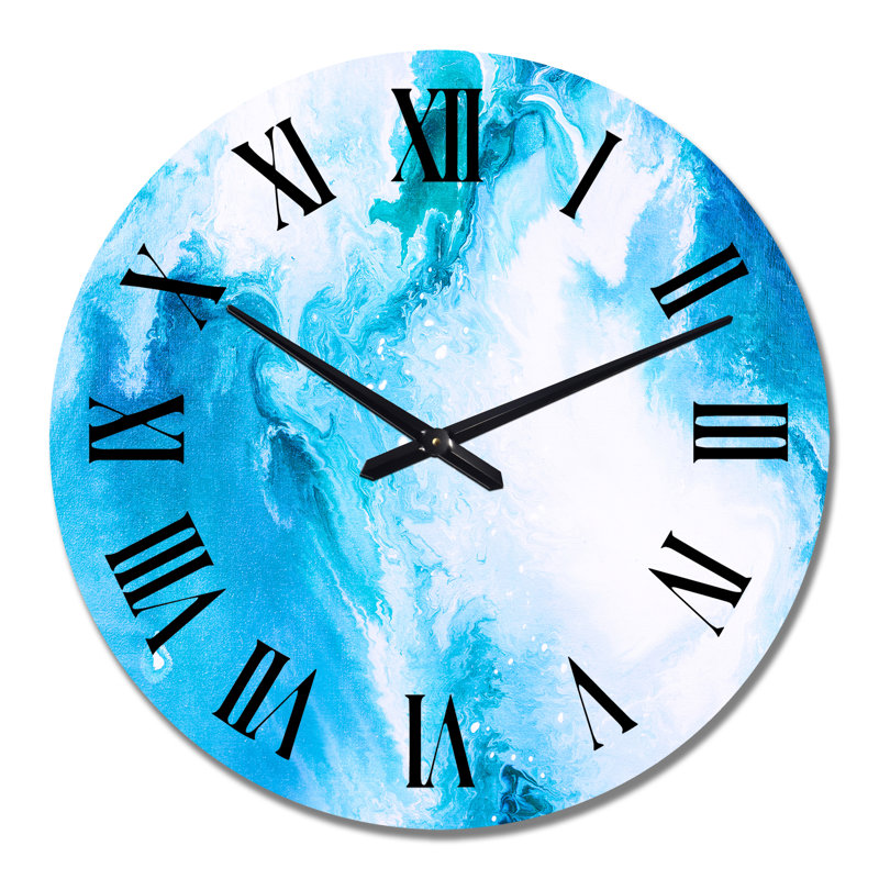 Art liquide en bleu clair et turquoise II - horloge murale moderne, Grand