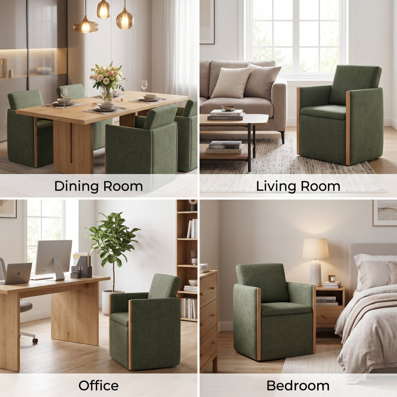 Upholstered Dining Chairs with Casters, Moss Green