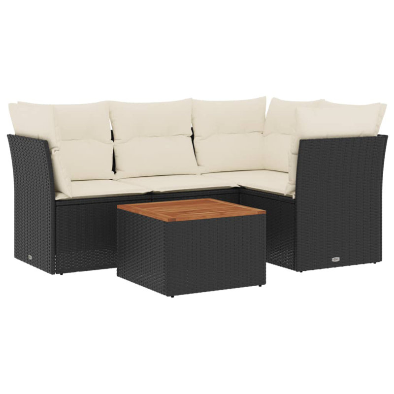 Vidaxl Garden Sofa Set Black PE Rattan 5 Piece Modular Garden Sofa Set