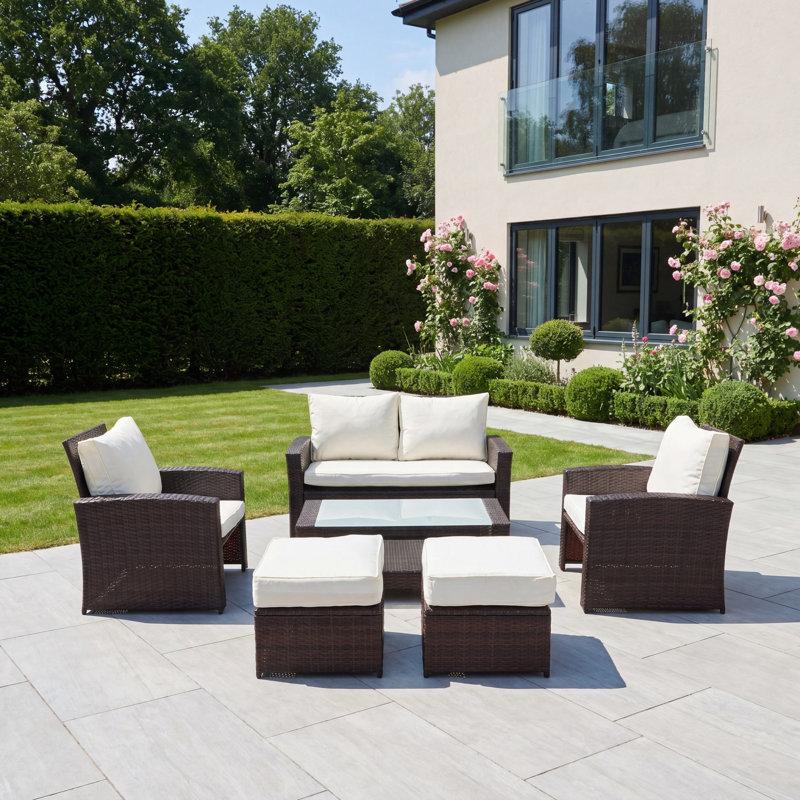 Dovera 6 Seat Rattan Patio Set, Yellow