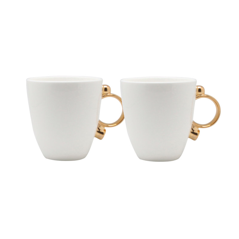 Ensemble de 2 tasses à café en os géométrique à bordure dorée Geometrica