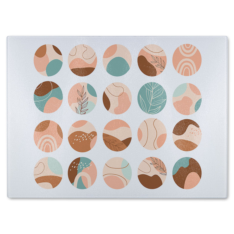 Round texture and floral icons in pastel colours Designer Glass Chopping Board