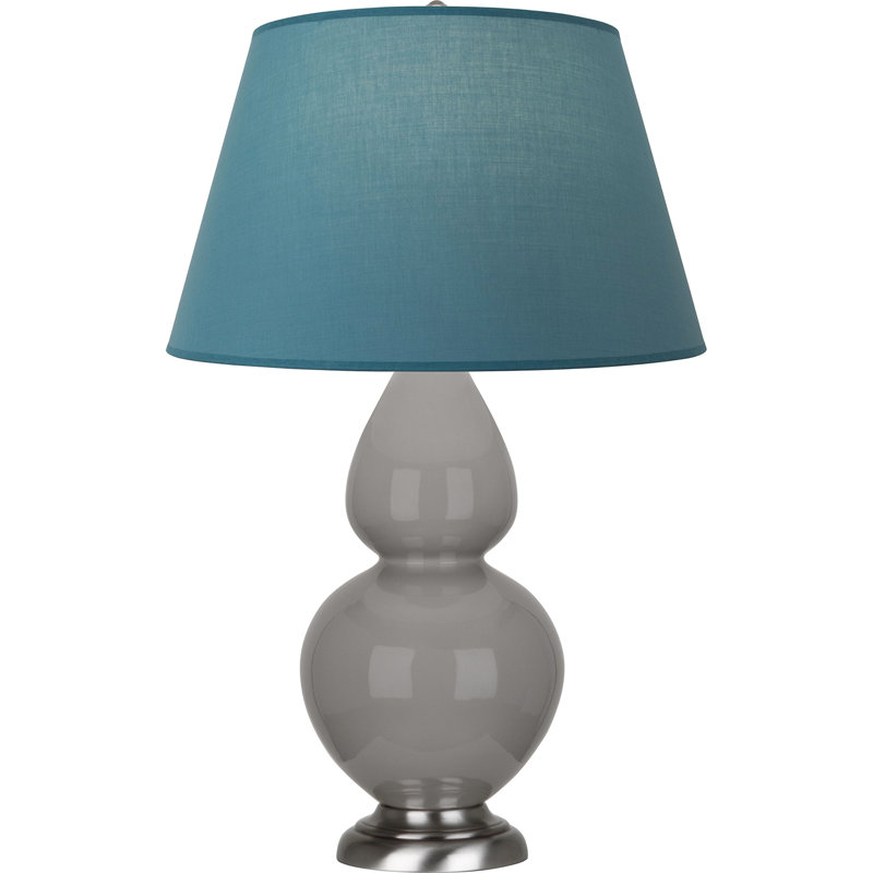 Lampe de table double gourde en céramique, Bleu vif / gris, Taupe fumé émaillé / argent antique, Argent argent