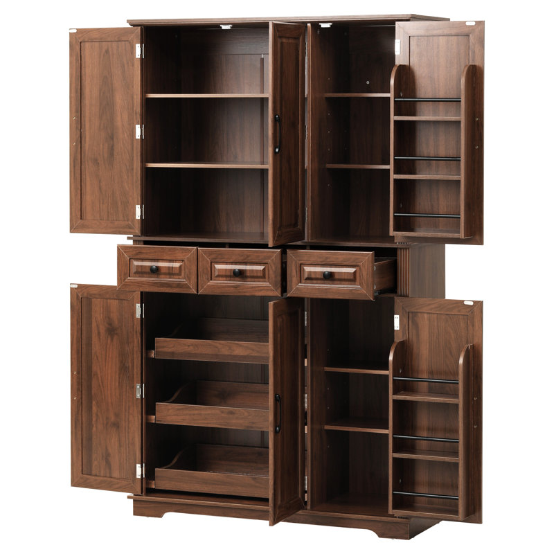 72.24 " H Kitchen Pantry with Adjustable Shelves, Noyer brun