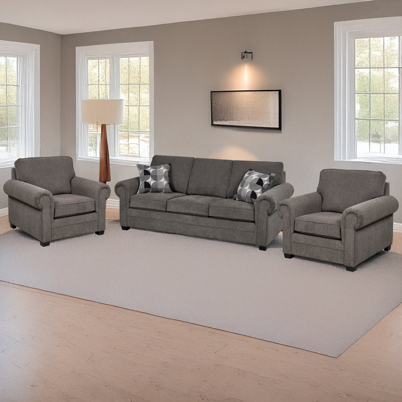 Ensemble de canapé et deux chaises en tissu Belford, kaki, Brun