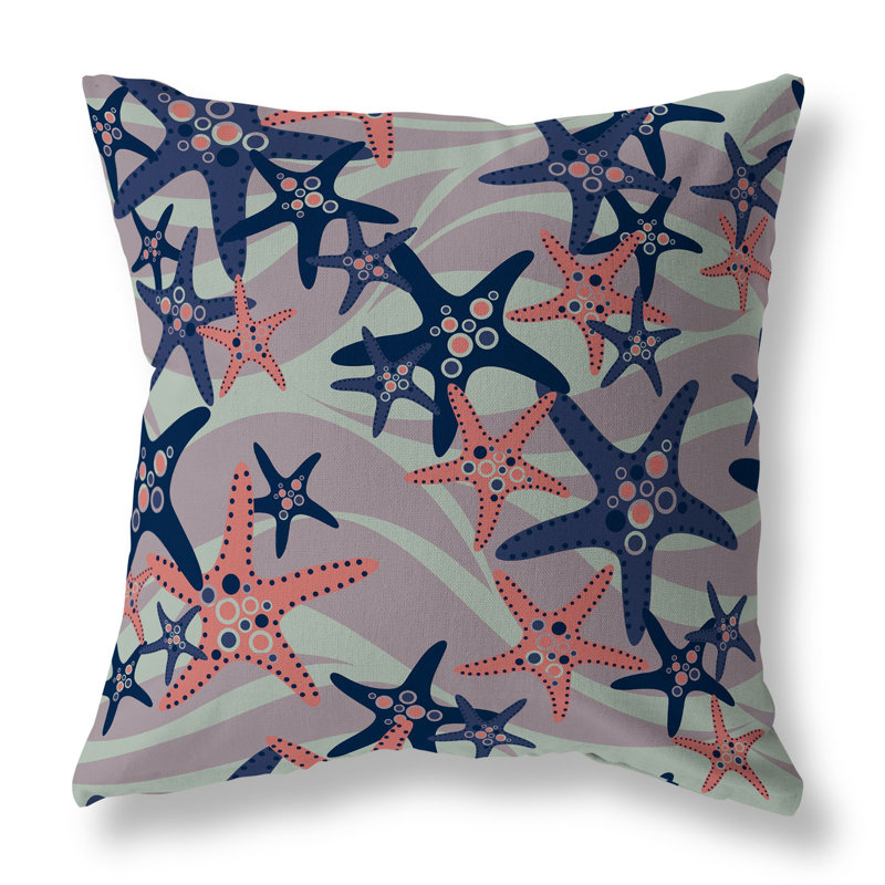 Coussin décoratif intérieur / extérieur Starfish Sway, H 26 po x l 26 po, Bleu / vert / cuivre