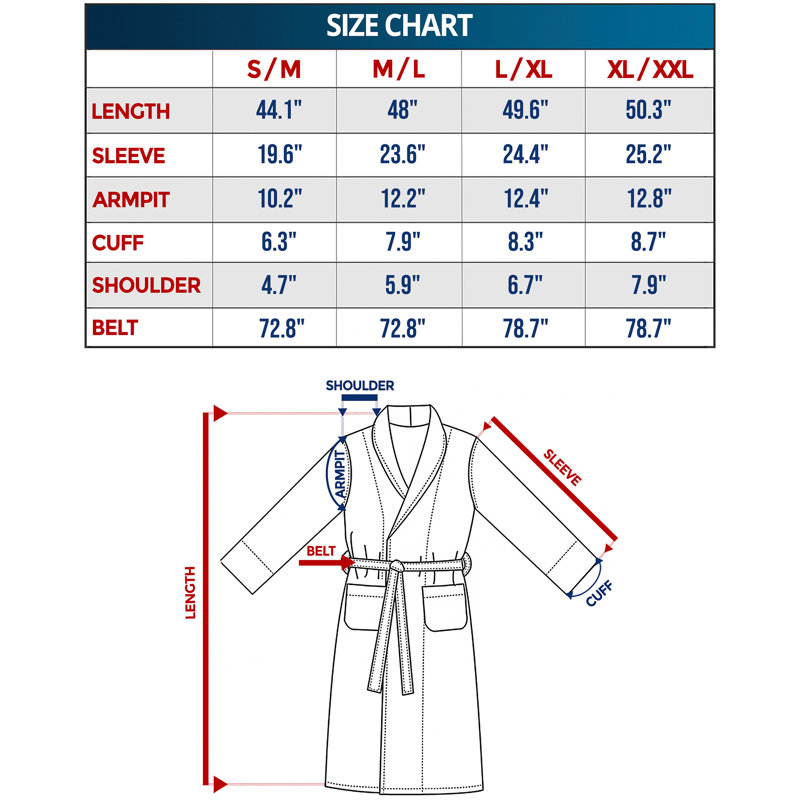 Navy Blue L/XL Fleece Bathrobe with Shawl Collar