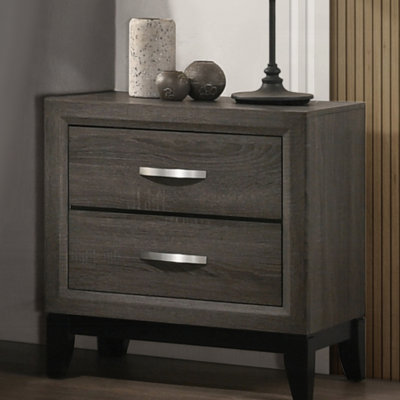 Table de chevet en bois gris patiné pour la chambre à coucher, 2 tiroirs avec matériau attrayant pour 2 chambres