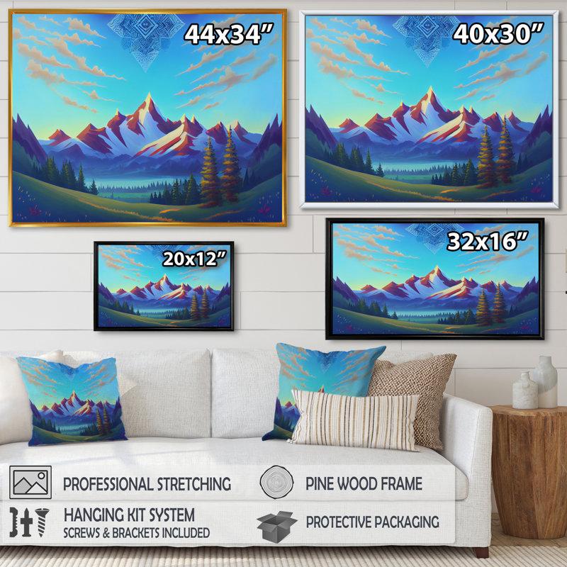 Mandala dans le ciel au-dessus de la vallée - impression, H 24 po x l 32 po x P 1 po, Toile avec cadre flottant noir