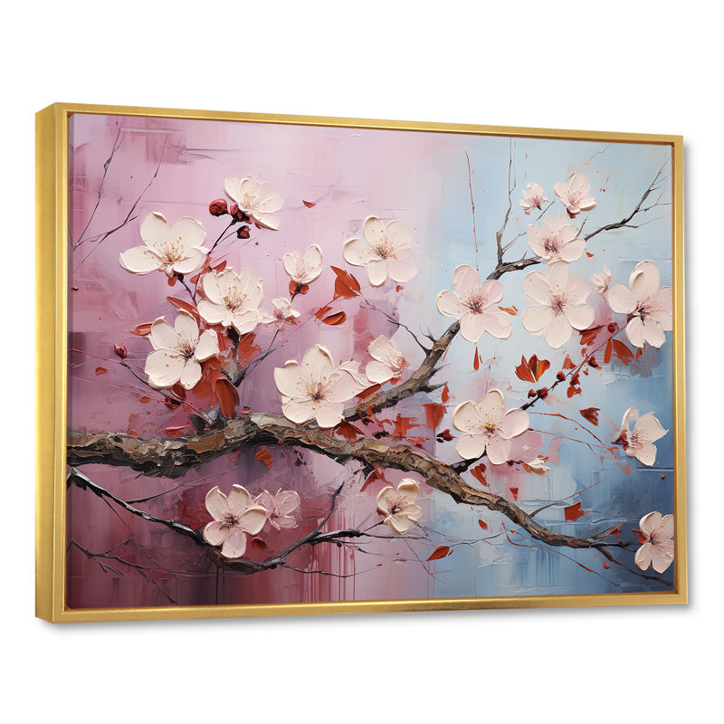 Fleur de cerisier du Japon, reproduction d'art I, H 24 po x l 32 po x P 1 po, Cadre flottant doré