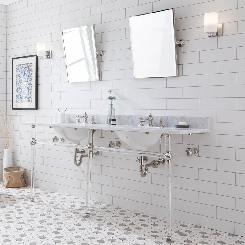 Empire Stone Oval Console Bathroom Sink with Faucet and Overflow, Polished Nickel