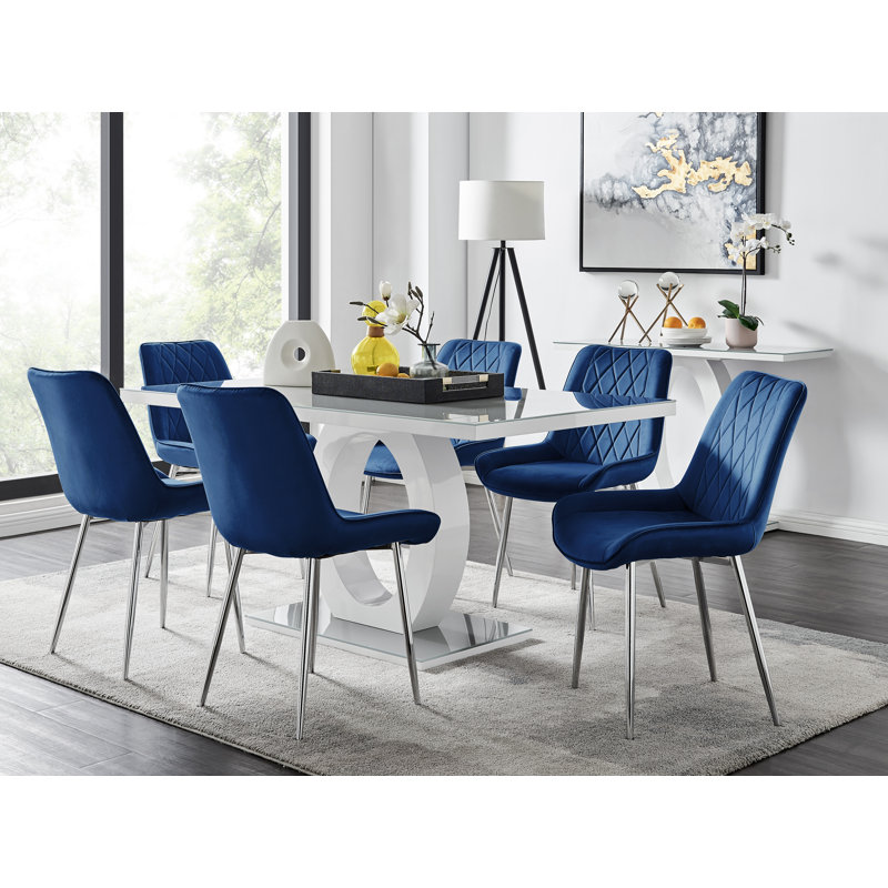 Bekircan 6 - Person Dining Set, Navy/Silver