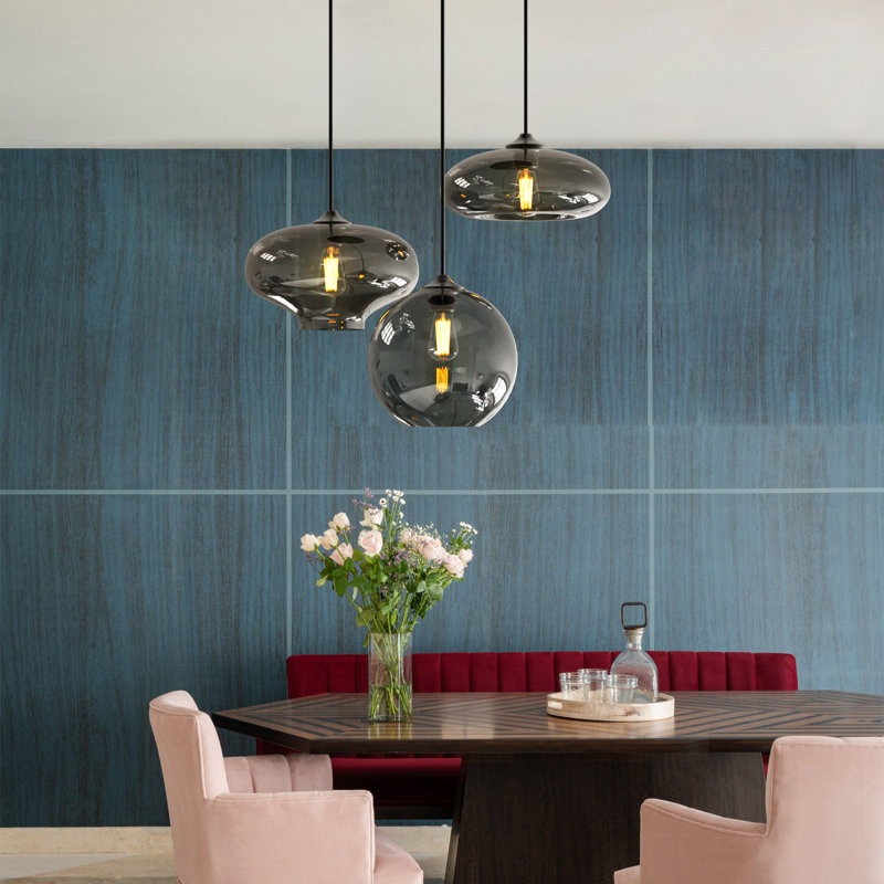 3 Light Dimmable Matte Black Glass Chandelier