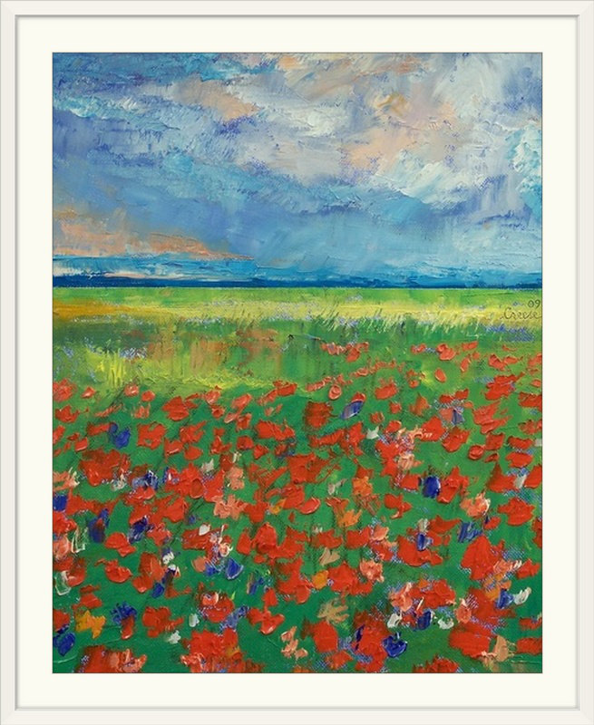 «Cyd Poppy Field» par Michael Creese, reproduction d'art, H 38 po x l 32 po x P 1 po, Cadre noir