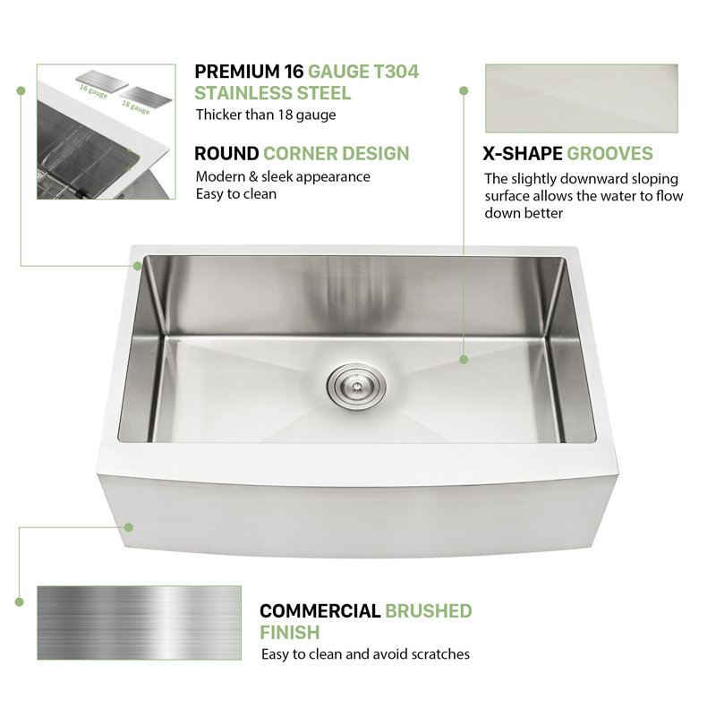 30'' Brushed Nickel Farmhouse Single Bowl Stainless Steel Kitchen Sink