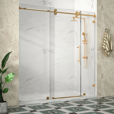 Radiancexl 76 à 80 po X P 76 po H Porte de douche coulissante simple sans cadre avec verre transparent de 3/8 po