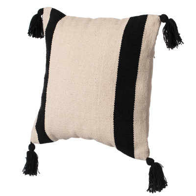 16" Handwoven Cotton Throw Pillow Cover with Side Stripes with Filler and Cushion