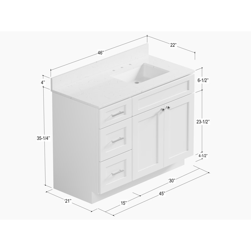 Ensemble de meuble-lavabo simple 46 po avec plateau en quartz Disar, Blanc, Oui