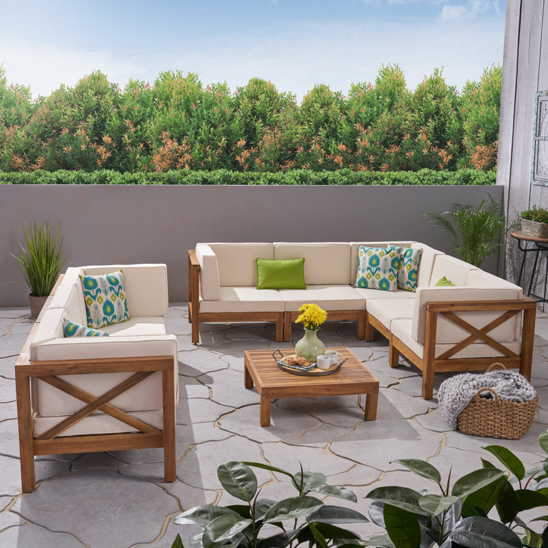 Ensemble de conversation modulaire 9 pièces Carlton, Structure teck / coussin beige