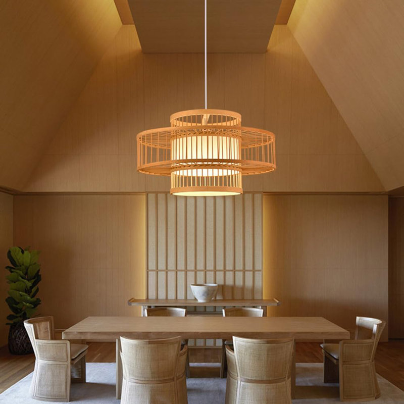 Bamboo Chandeliers Pendant Light,Hanging Lighting Fixtures E27 Lampshade Ceiling Pendant Made,Coastal Retro Japanese Style,Chandeliers No Bulb,For Living Room Bedroom Restaurant