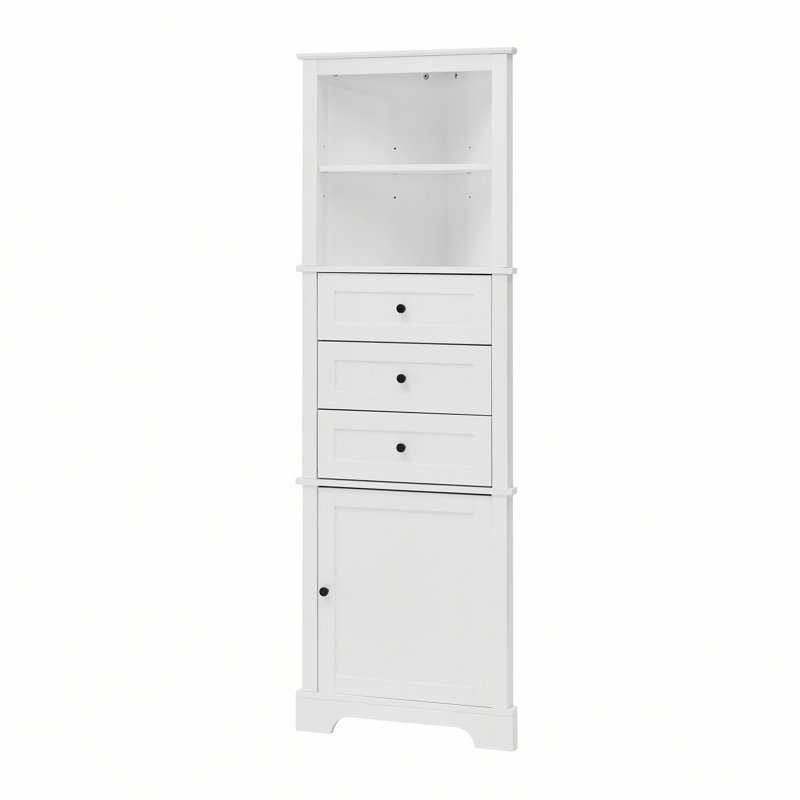 White Tall MDF Bathroom Cabinet with Adjustable Shelves and Drawers