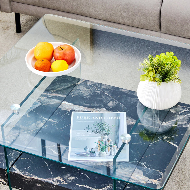 Table basse, table d'appoint avec pieds en verre trempé