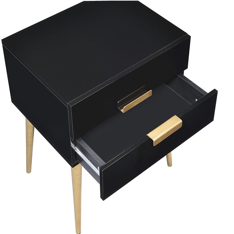 Gold Side Table With 2 Drawer, Light Yellow