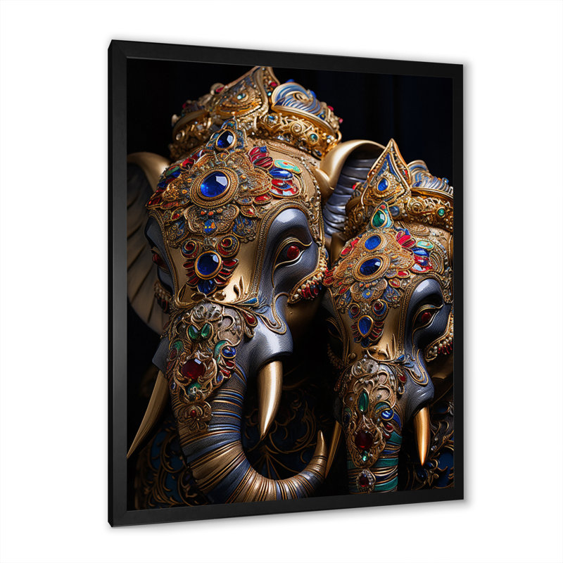 Art asiatique, éléphants thaïlandais III - impression, Cadre photo noir, H 20 po x l 12 po x P 1 po