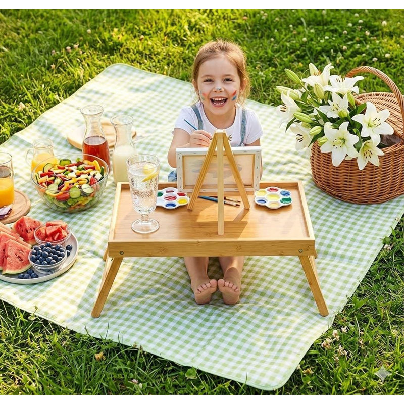 Table de lit en bambou avec pieds pliables, plateau de petit déjeuner pour canapé, lit, manger, travail, utilisé comme plateau de collation pour bureau d'ordinateur portable