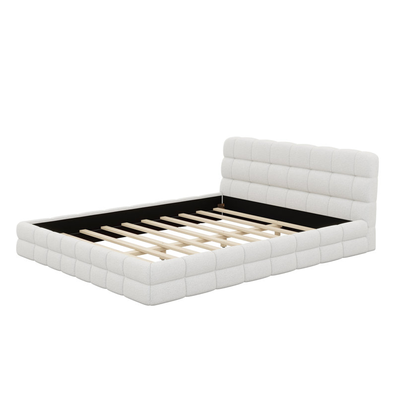 Lit plateforme en tissu d'ameublement, Blanc