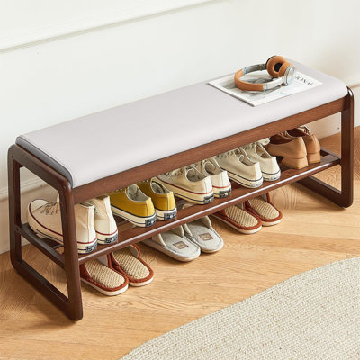 Storage Entryway Bench, Mid-Century Modern Shoe Bench Rack