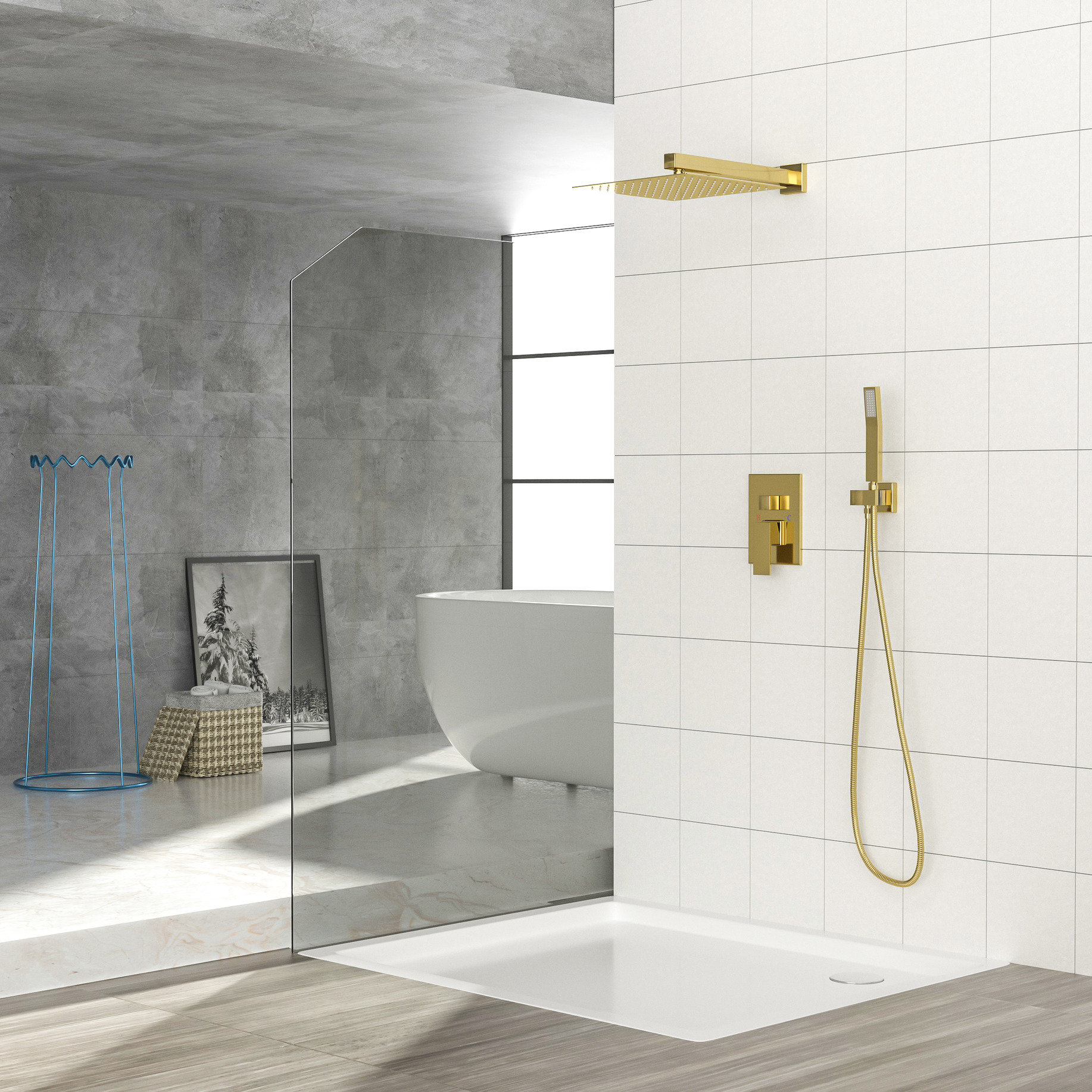 Nblvd Home Dual Shower In Gold Finish - 10 Inch Square Wall Mounted ...