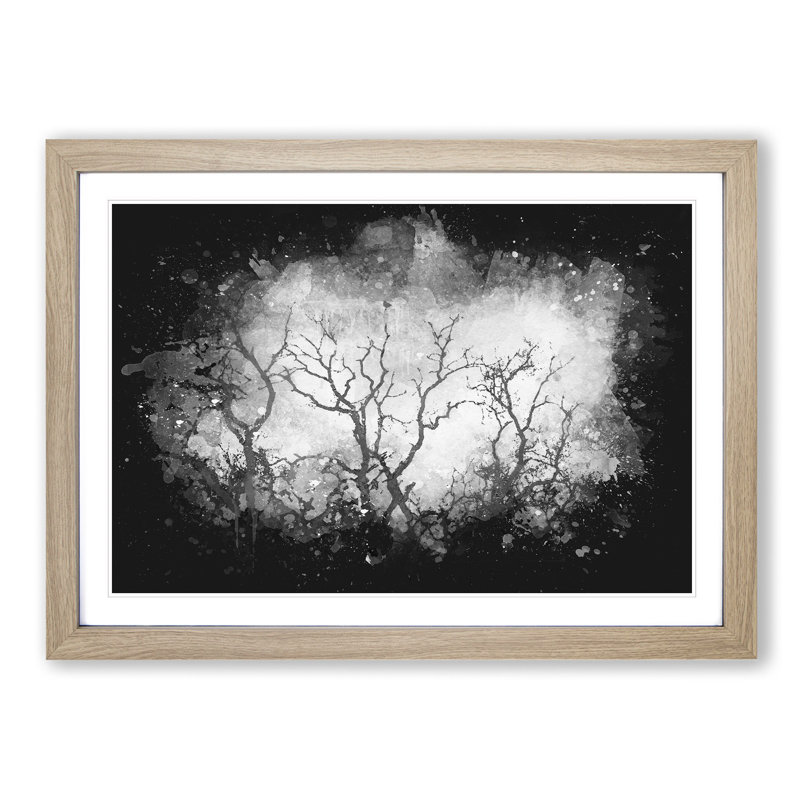 Bird In A Winter Tree - Single Picture Frame Print on MDF, Oak Framed, 33cm H x 45cm W x 2cm D