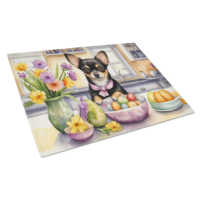 Decorating Easter Chihuahua Glass Cutting Board