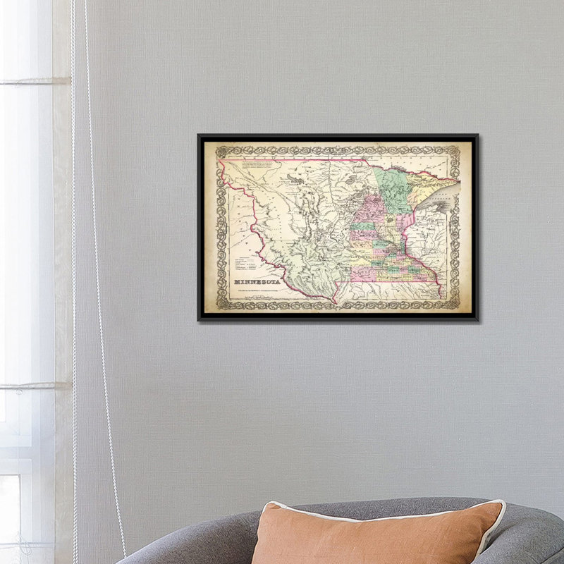 «Minnesota Map», impression sur toile, H 18 po x l 26 po x P 1,5 po, Toile avec cadre noir