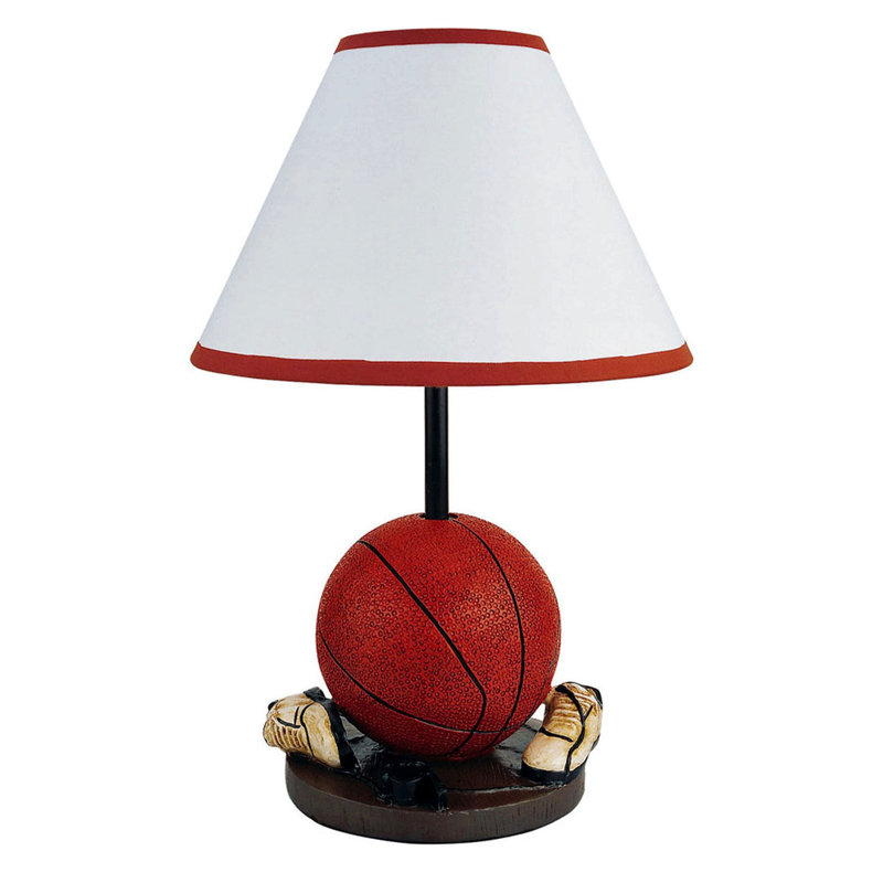 Lampe de table haute 15 po en polyrésine, forme de basketball, abat-jour cône en lin