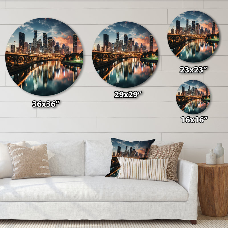 Cason - paysage urbain rond, art en métal, H 23 po x l 23 po