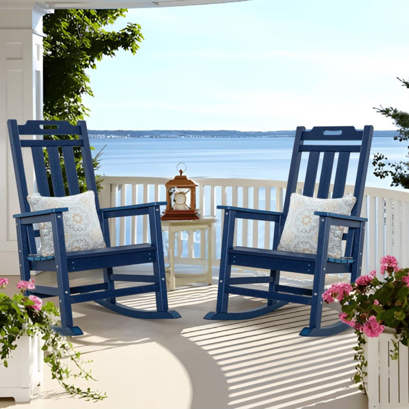 Chaise Adirondack à bascule moderne en plastique (ensemble de 2), Bleu