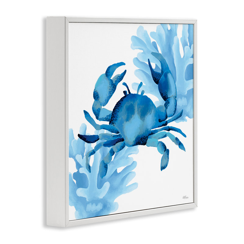 Giclée sur fond bleu crabe et corail, design par Cat Thurman Designs, H 24 po x l 24 po