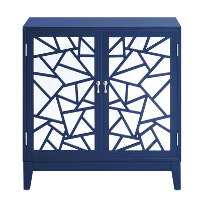 Console bleue option de rangement - 2 portes, bois synthétique, plateau de table épais de 18 mm, table d'appoint rectangulaire avec loquets de porte magnétiques